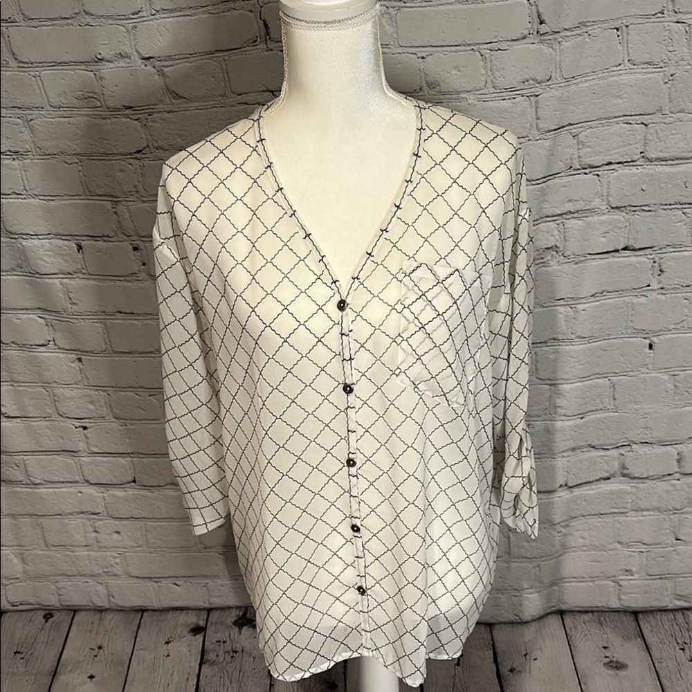 Cabi Chessboard Blouse Sheer White/Black Style 740